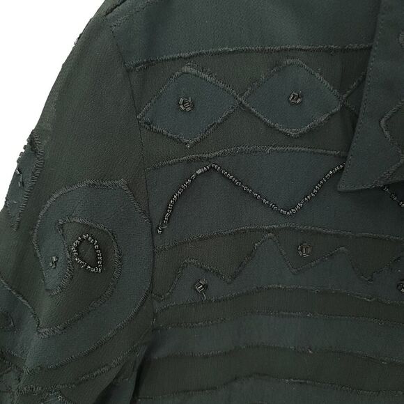 Vintage Black Beaded Rayon Shirt Dress Chico's Size S/M - Picture 10 of 13